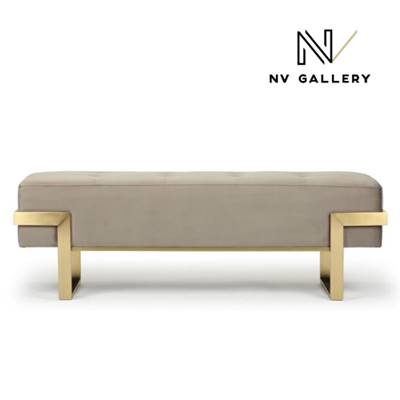 Sunny banc en velours taupe et métal doré