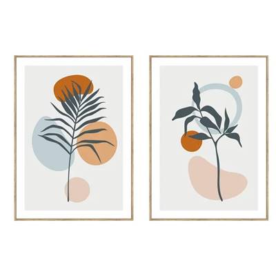 Cotton lot de 2 tableaux feuilles colorées 51x71