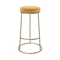 Jevon tabouret de bar en velours jaune curry et pieds en métal doré H73