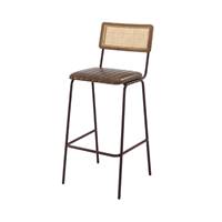Natsu tabouret de bar en cannage cuir et métal marron H76cm