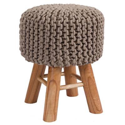 Kink petit tabouret tricot taupe et pieds en bois