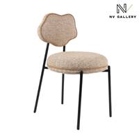 Amago chaise dossier nuage en tissu moucheté jaune et métal noir
