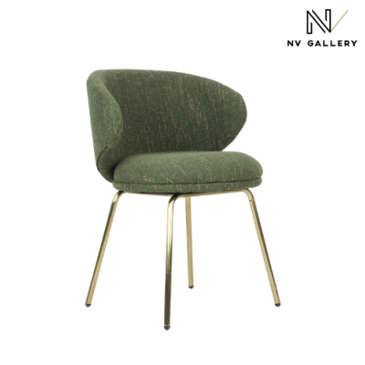 Grolette chaise en tissu vert et pieds laitonnés