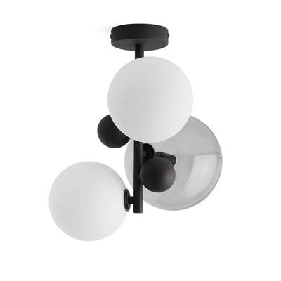 Globus plafonnier verre fumé et métal noir