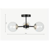 Globe plafonnier 3 ampoules noir laiton et verre fumé