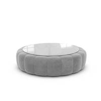 Virata table basse ronde en velours gris clair avec plateau en verre