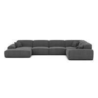 Doreli canapé panoramique angle gauche en tissu texturé gris anthracite