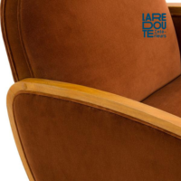 Ambre fauteuil velours et chêne orange cuit