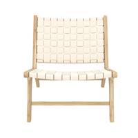 Essa fauteuil en teck et cuir tressé blanc