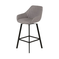 Moss chaise de bar pivotante tissu gris clair piètement métal noir H75cm