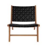 Essa fauteuil en teck et cuir tressé noir