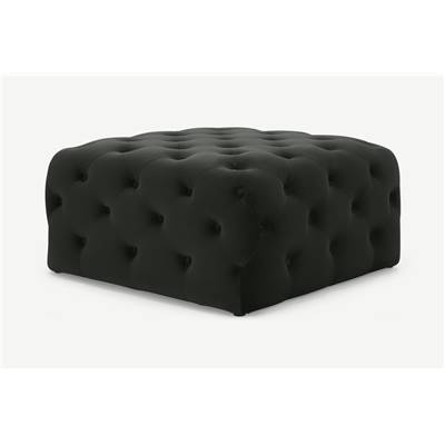 Hampton pouf carré en velours gris anthracite foncé
