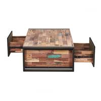 Nautical table basse bois de bateau recyclé 2 tiroirs