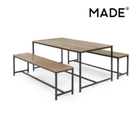 Lomond ensemble table et bancs bois de manguier et noir