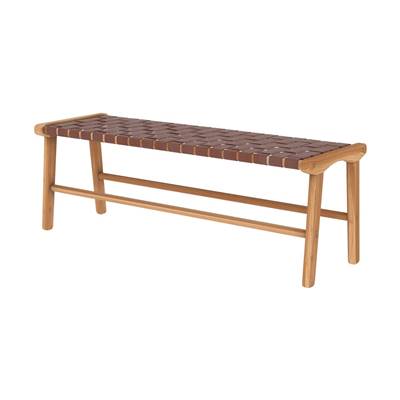 Essa banc en teck et cuir tressé marron 2 personnes
