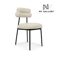 Glorys chaise en tissu bouclé blanc et métal noir