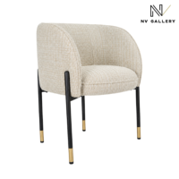 Alexia chaise en tissu tweed beige miami incurvé pied métal noir