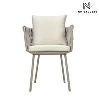 Karev chaise d'extérieur métal et cordage beige tissu blanc écru