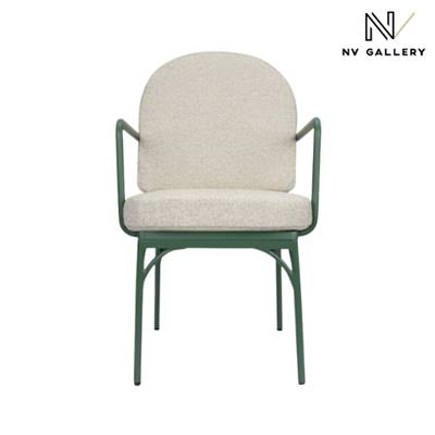 Nolita chaise de jardin avec accoudoirs tissu beige bouclé metal vert