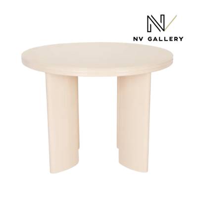 Gisele table à manger ronde 4 personnes bois peint beige glossy
