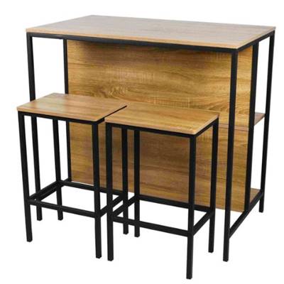 Colorado table ilot de bar H95cm et 2 tabourets H60cm bois et métal noir