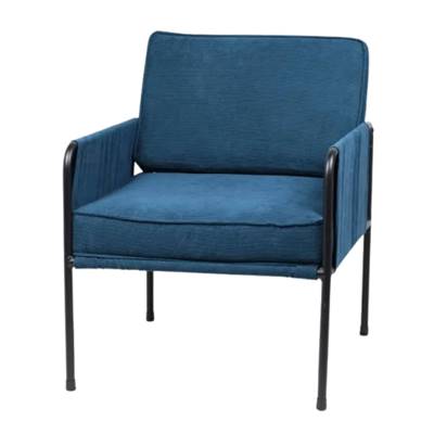 Cosy fauteuil en velours côtelé bleu paon