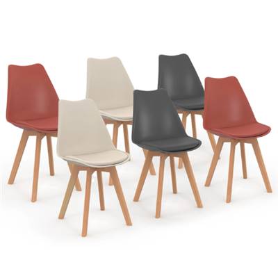 Anabelle lot de 6 chaises scandinaves beige, terracotta et gris foncé