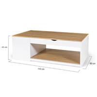 Fenix table basse relevable coffre de rangement bois et blanc