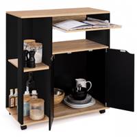 Bendor desserte de cuisine roulettes bois et noir 2 portes 1 plateau coulissant