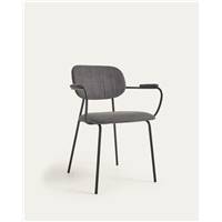 Kana chaise en chenille gris fonc et acier noir