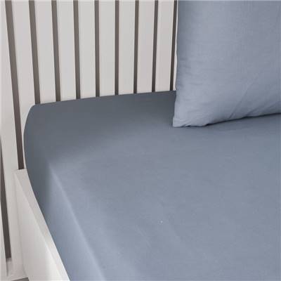 Essential drap housse 180x200 30cm coton uni bleu denim