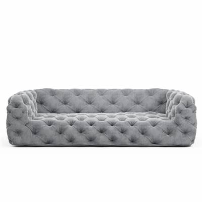 Layor canapé 4 places en velours capitonné gris clair