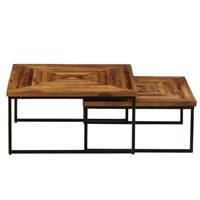 Quadro lot de 2 tables basses carrées gigognes bois et métal noir
