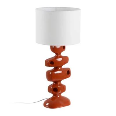 Vinus lampe de table en résine terracotta et abat-jour lin blanc H78cm