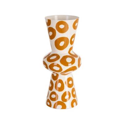 Issla vase blanc motif rond moutarde en métal H28cm