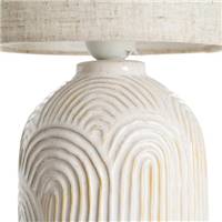 Frico lampe de table en céramique blanc dessin arc et abat-jour lin