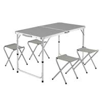 Table de camping et 4 tabourets pliables gris