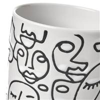 Rudi cache-pot en grès blanc et visage abstrait noir H10