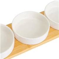 Apéro set de 3 coupelles rondes en porcelaine blanche et bambou