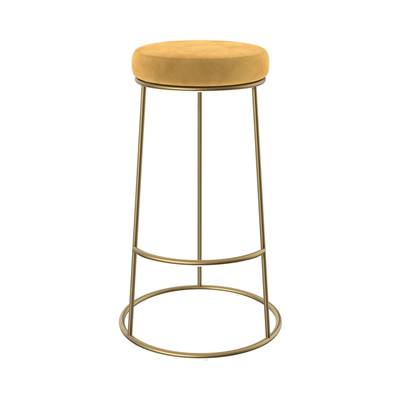 Jevon tabouret de bar en velours jaune curry et pieds en métal doré H73