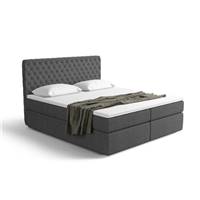 Asmirut lit boxspring 180x200 en tissu texturé capitonné gris anthracite