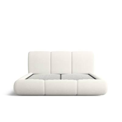 Ramnat lit boxspring 180x200 en tissu texturé blanc