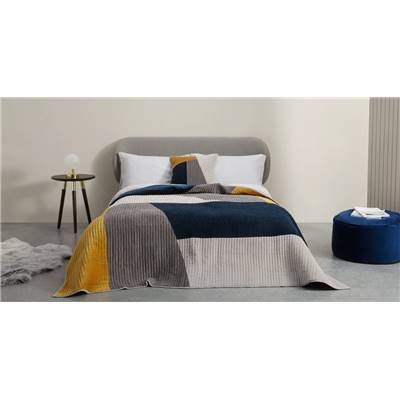 Giacomo couvre-lit en velours bleu marine et nude 225x220