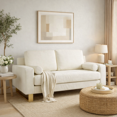 Felicie canapé 2 places blanc et métal doré