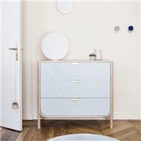 Marius commode 3 tiroirs blanc en chêne et laiton