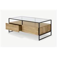 Kilby table basse bois de manguier clair et verre