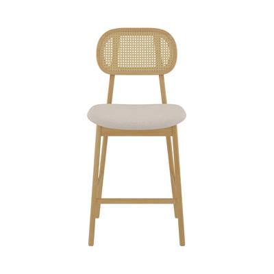 Musea chaise ilot central en cannage de rotin et tissu beige