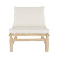 Narel fauteuil de jardin en teck massif et coussins blanc cassé