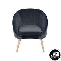 Safir fauteuil style scandinave en velours gris foncé et bois d'hévéa naturel