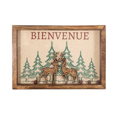 Tableau en bois de manguier esprit forêt Bienvenue